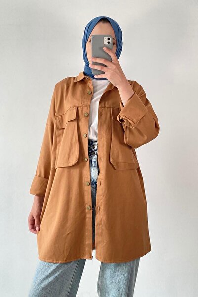 lamelif Camel Gabardine Shirt - Bombe Pocket