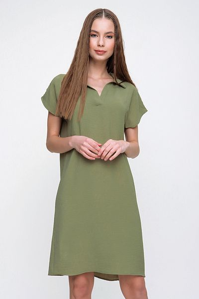 NEW LAVİVA Γυναικείο Χακί Midi Boy Polo Collar Aerobin Φόρεμα- 700-2883