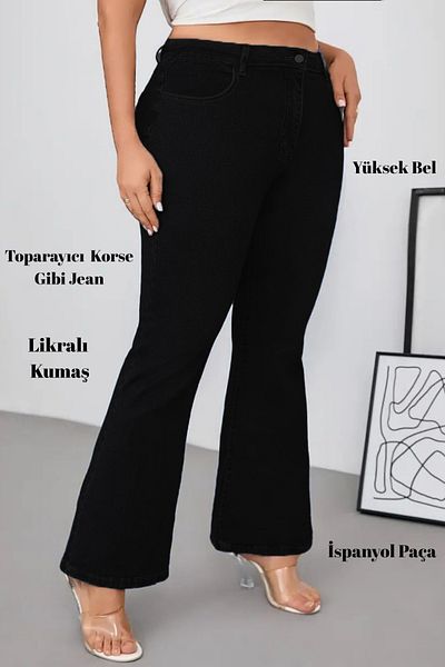 CEDY DENIM - Women's Black Plus Size Spanish Leg High Waist Skinny Fit Lycra Trousers-Black