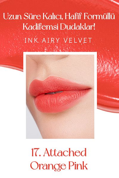 PERIPERA تركيبة خفيفة تدوم طويلاً، بلمسة نهائية مخملية، حبر PERIPERA Airy Velvet (17 وردي برتقالي)