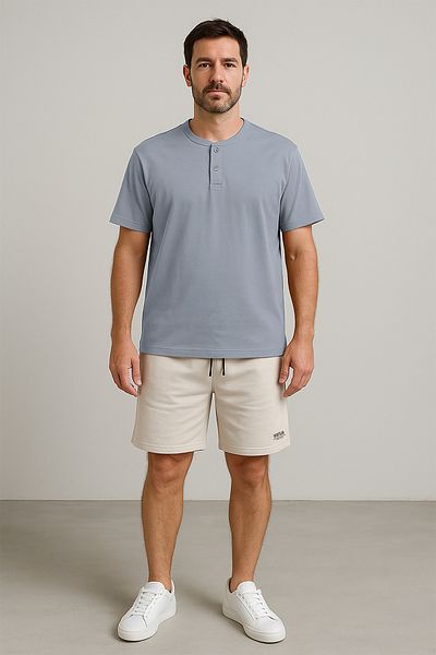 Cottonland Ανδρικό HENLEY Κανονικό Μπλουζάκι με Κουμπιά Βαμβακερό Βαμβακερό Μπλουζάκι STONE BLUE