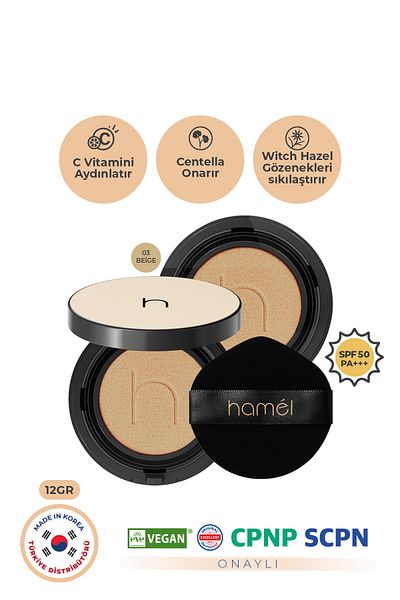 HAMEL Zero Fit Cushion Long Lasting Korean Foundation Spf50+ Pa+++ Natural Finish Refill X2 12g Beige