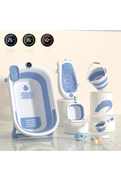 Un طقم حوض استحمام للأطفال 8 قطع مع مقياس حرارة رقمي وملحقات عملية**