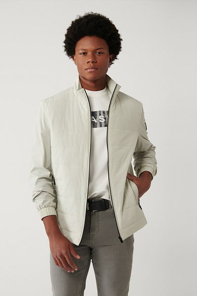 Avva Men's - Stand Collar and Reflector Print Stretch Waterproof Stretch Slim Coat A41Y6023