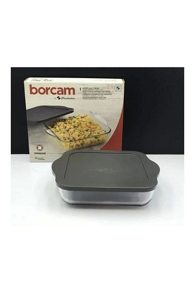Paşabahçe 59034 Borcam Gray Oven Tray - 22x22cm with Lid