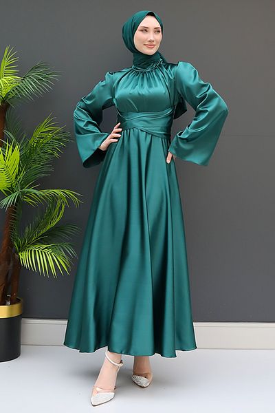 GİZ AGİYİM Nazli Hijab Dress Emerald