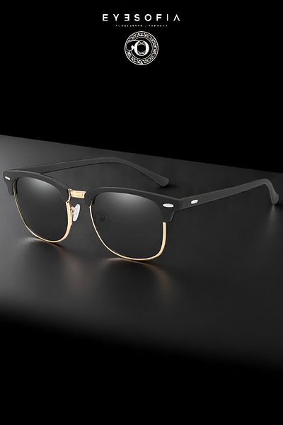 Eyesofia Clubmaster Unisex Black Uv400 Glass Ce Certificated Sunglasses