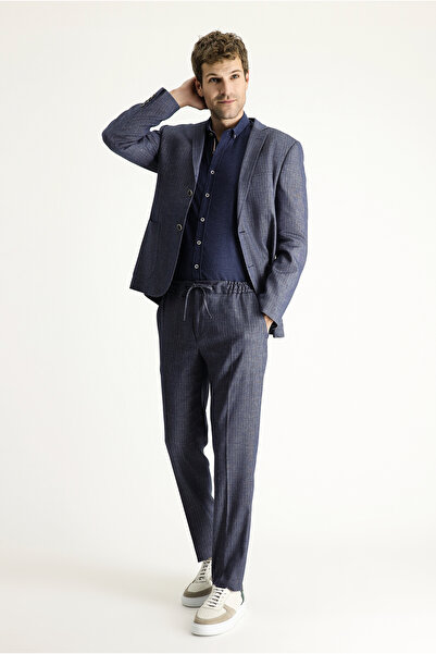 Kiğılı Super Slim Fit Extra Slim Fit Elastic Waist Drawstring Patterned Linen Blended Suit