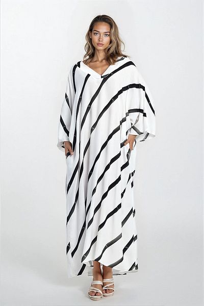 VAGGON Φόρεμα με μοτίβο ρίγες V λαιμόκοψη Plus Size Viscose