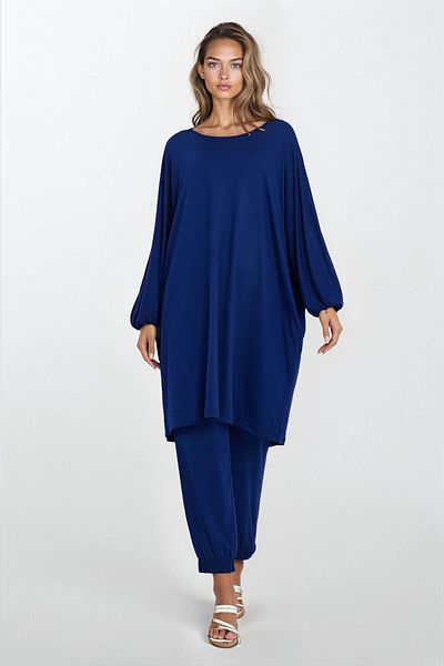 VAGGON Costum de damă Indigo cu decolteu barcă și picioare și picioare elastice Plus Size Viscose Vs00280