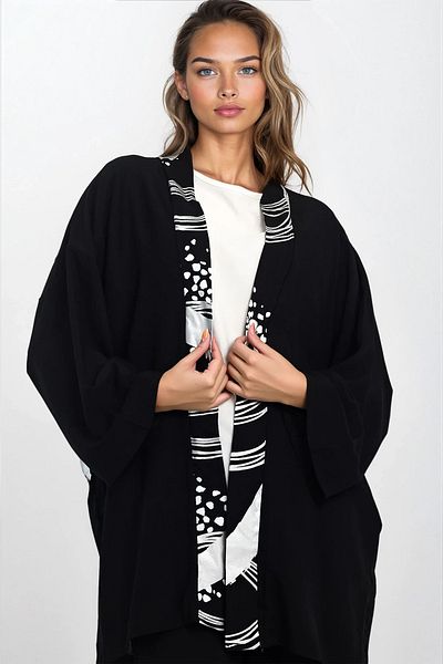 VAGGON Set de bluză și pantaloni kimono cu model de mărime mare