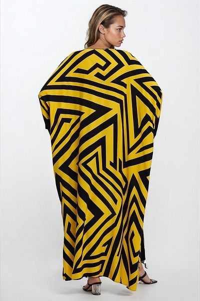 VAGGON Pantaloni galbeni de damă cu buzunar dublu și un set de kimono la gât Vs00350