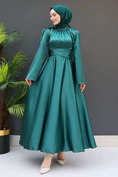 GİZ AGİYİM Nazli Hijab Dress Emerald