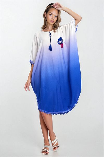 VAGGON Γυναικείο φόρεμα με φούντα με λαιμόκοψη Saks Plus Size Vs00347