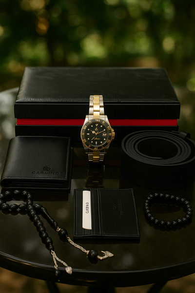 S.POLO Erkek Saat Kombin Set Cüzdan Kartlık Kemer Tespih Lüx Deri Kutu