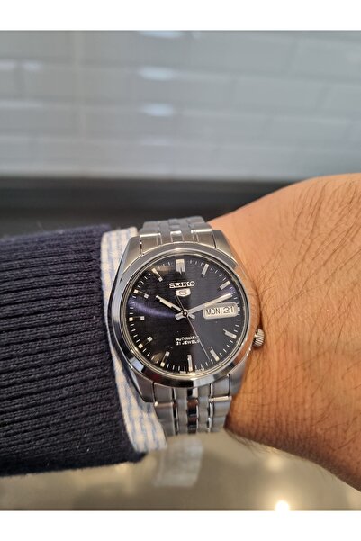 Seiko 5- Automatic Navy Blue Dial Calendar Steel Bracelet 3 Atm Waterproof Men Wristwatch