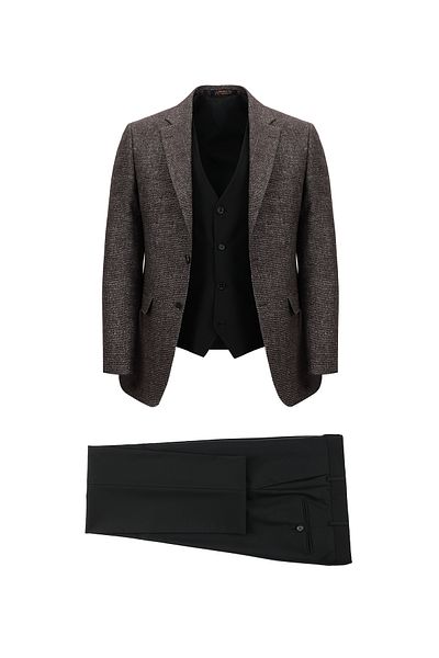Abdullah Kiğılı Woolen Linen Suit with Slim Fit Slim Fit Combination Vest