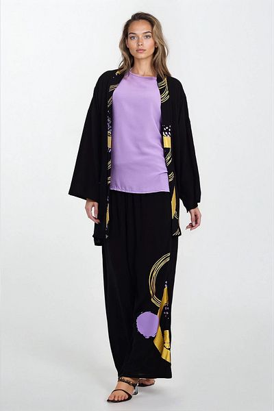 VAGGON Set de bluză și pantaloni kimono cu model de mărime mare