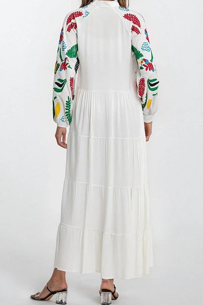 VAGGON Γυναικείο Φόρεμα Λευκή Φούντα Plus Size Viscose Vs00356