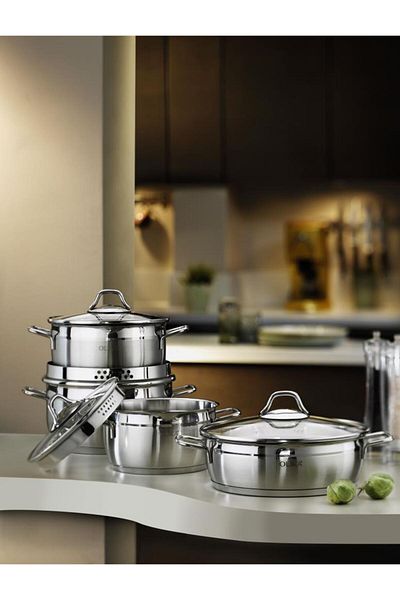 OLİKA Zeus 8 Piece Steel Pot Set with Strainer