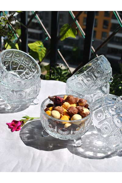 Purelegant 6-Piece Crystal Glass Presentation Set - Standing Snack Bowl, for Tableware and Breakfast (8X8X5 CM)
