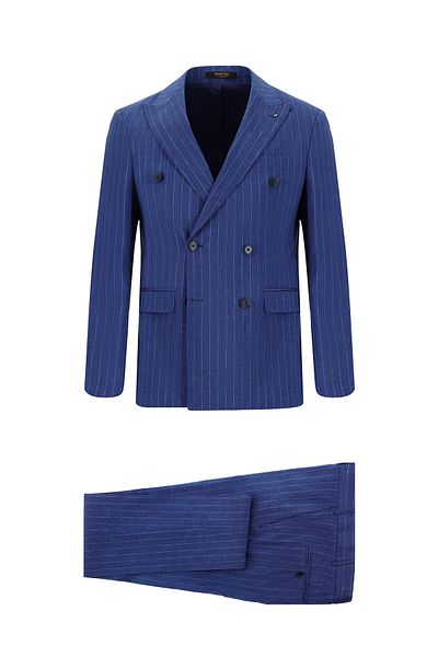 Abdullah Kiğılı Super Slim Fit Extra Slim Fit Linen Stripe Double Breasted Suit