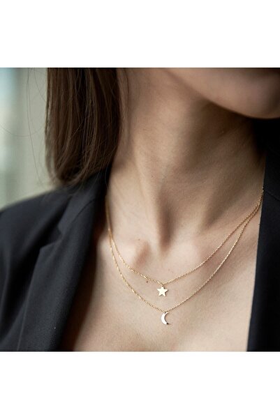 Goldstation 14 Ayar Atın Kolye Ay Yıldız Detaylı