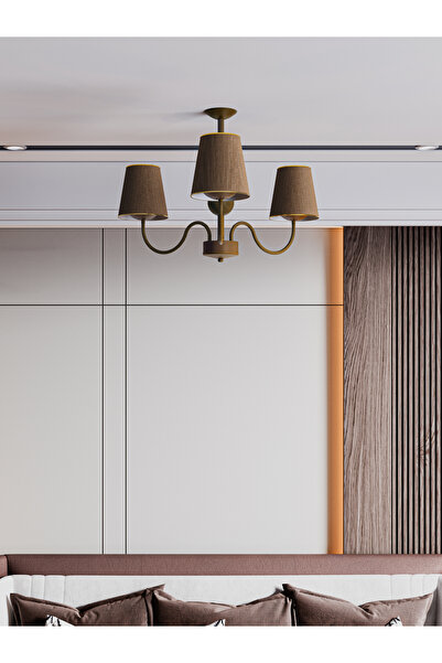 avizade DELUNA 3'lü Modern Krem Renk Konik Abajur Şapkalı Eskitme Metal Avize...