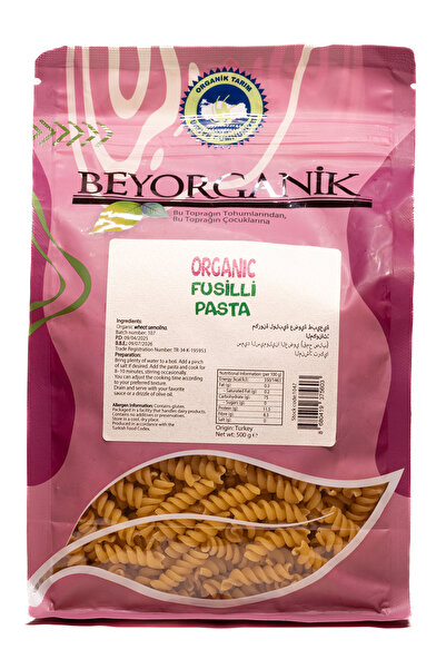 BEYORGANİK معكرونة ملتوية عضوية 500 جرام (محلل الأفلاتوكسين والمواد الحشرية)