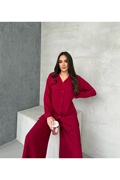 MitraMina Attstil Viscose Burgundy Double Loose Bottom Top Set