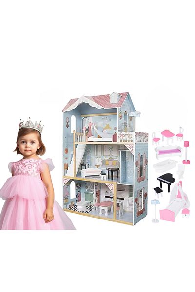 indiggo Casuta De Papusi, Din Lemn De Calitate, Modern Villa, In Culori Pastelate, Inaltime 121cm, Blue/pink