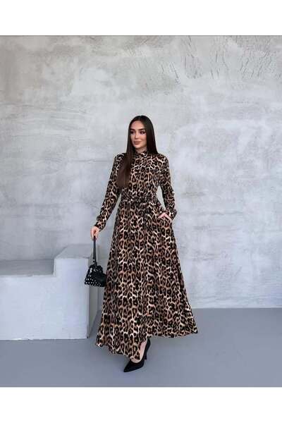 MitraMina فستان قميص بحزام بنمط الفهد