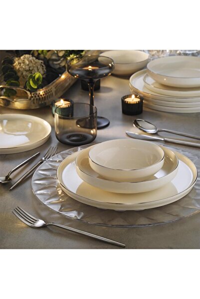 OLİKA Mira 24 Parça Gümüş Porselen Yemek Takımı