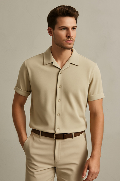 UOMOPARK 2724 Πουκάμισο με γιακά με άνετο κομμένο μονό ζέρσεϊ