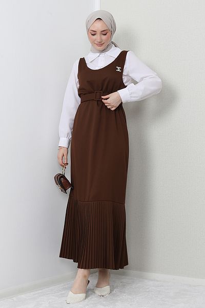 Giza Giyim Πλισέ Ζώνη Gilet Καφέ