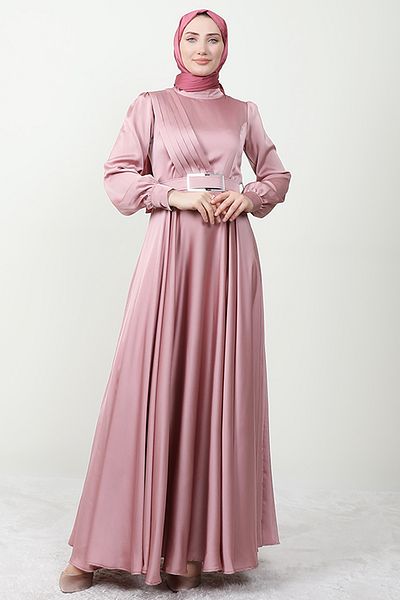Giza Giyim Πλισέ Μπροστινό Hijab Βραδινό Φόρεμα Πούδρα