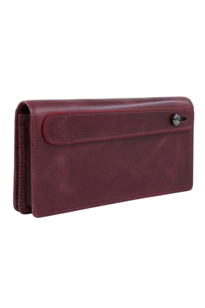 Meskanto Mathilda Burgundy Genuine Leather Women's Wallet, Long Genuine Leather Wallet with Phone Compartment - Magnetic Wallet