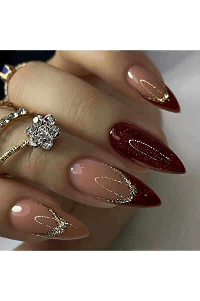 TipsArt Kırmızı Simli 24’lü Takma Tırnak Seti ve Zararsız Yapıştırıcı