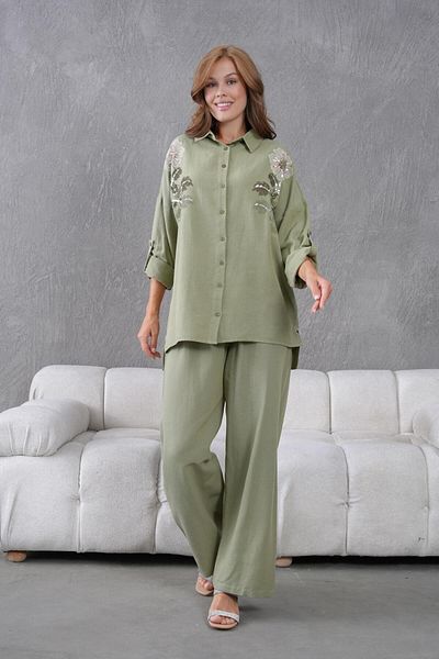 BURRASCA Embroidered Stone Linen Suit