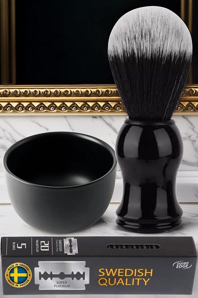 Qualis F2 Shaving Brush Stainless Shaving Bowl 100 Pieces Platinum Leaf Razor