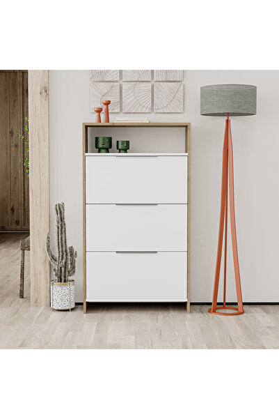 Mourah Home Kaju 18 Pair Shoe Cabinet - White Oak Effect