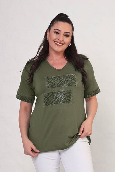 tarzımsüper Women's Plus Size Ethnic Stone Detailed Short Sleeve T-Shirt