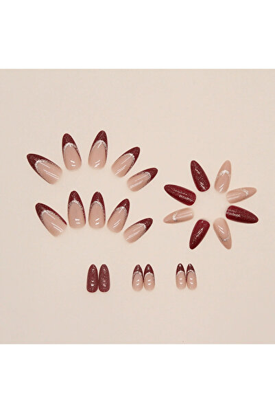 TipsArt Kırmızı Simli 24’lü Takma Tırnak Seti ve Zararsız Yapıştırıcı