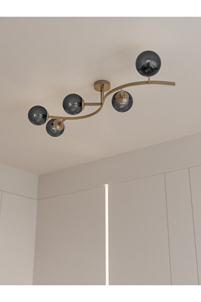 avizade NORİA Modern Eskitme Metal Gövdeli 5’li Füme Cam Küre Avize | Tavan A...