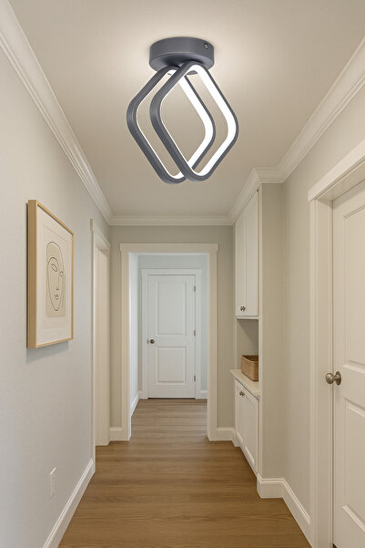 Modavize Şakira Modern Tasarım Yatak Odası - Salon - Mutfak Hol Gri Renk Beyaz Ledli 2 Li Led Avize