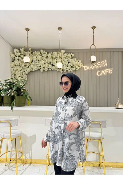 FUAT GÜRSEN Ethnic Patterned Linen Tunic with Laced Collar