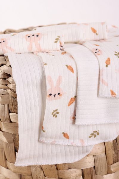 VaVbaby Set of 7 Baby Mouth Wipes – 100% Cotton, Soft and Absorbent Pink Rabbit