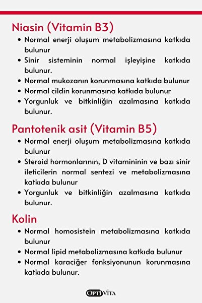 Optivita Vitamin B Complex 50 Kapsül B1, B2, B3, B5, B6, B12 Vitaminleri, Kolin, İnositol, Folik Asit, Biotin