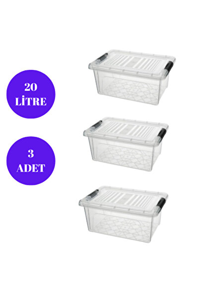 Loremp Kilitli Saklama Kutusu 20 LT 3 adet Saklama Kabı Depolama Düzenleme