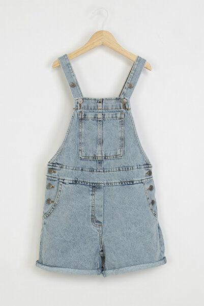 DMB BOYS & GIRLS Pocketed Buttoned Strap Denim Salopet Girl's Shorts Jumpsuit